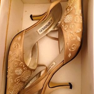 Size 7 Beaded Caparros Gold Strap Heel